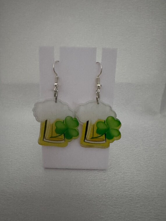 Irish Mug Of Beer Dangle Earrings.