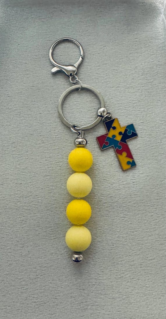 Silicon Bead Cross Charm Autism Keychain