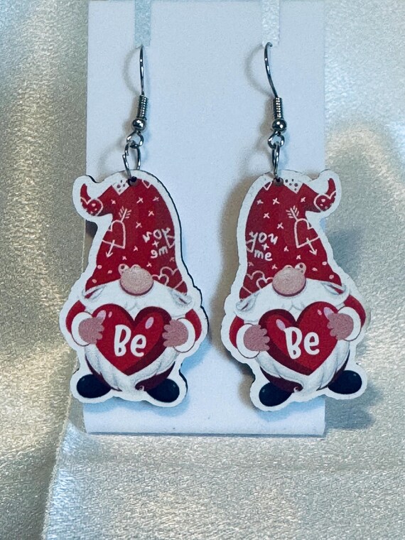 Gnome Be Heart Wooden Dangle Earrings