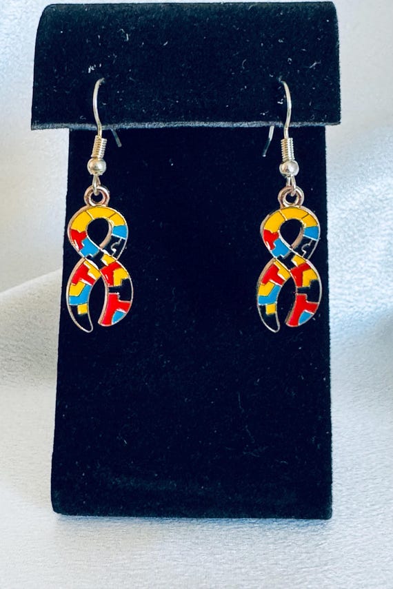 Autism Ribbon Dangle Earrings.