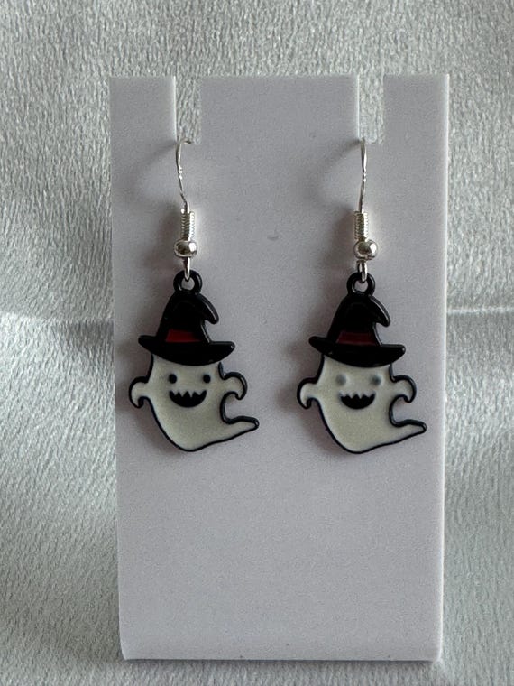 Halloween Happy Ghost Dangle Earrings. Hypoallergenic