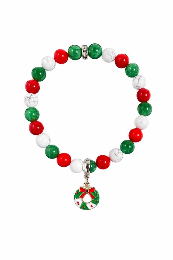Christmas Wreath Charm Stretch Bracelet