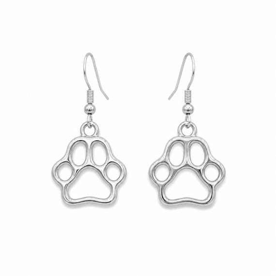 Silver Paw Charm Dangle Earrings
