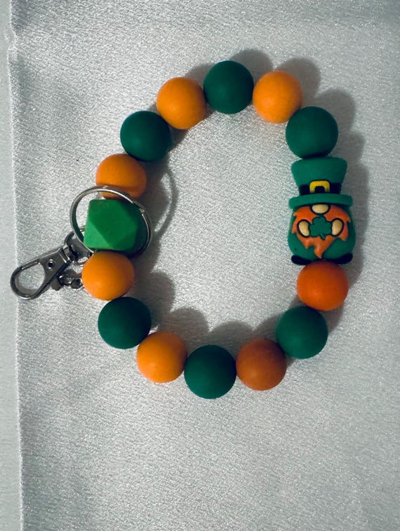 St Patrick’s Leprechaun Gnome Silicone Wristlet  Keychain