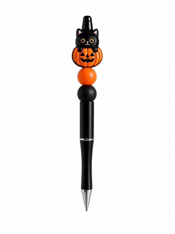 Pumpkin With Cat Silicone Beaded Writing Pen