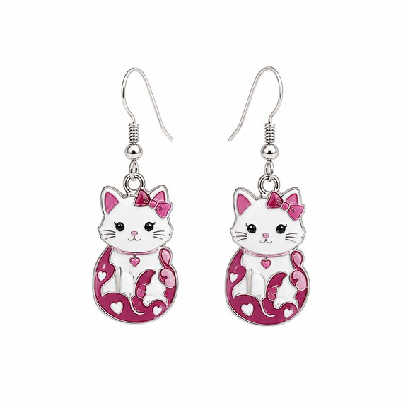 Hypoallergenic Cat Dangle Earrings: Gift for Pet Lovers