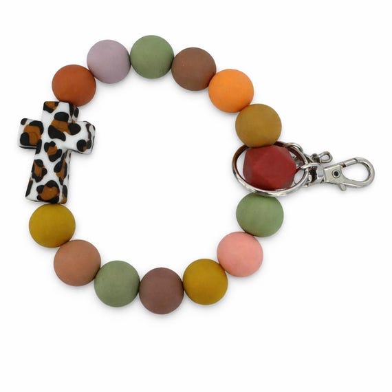 Silicone Cross Bead Wristlet  Keychain
