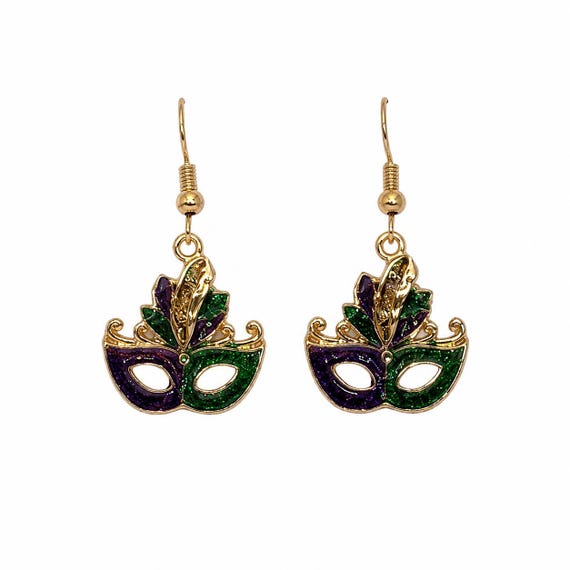Mardi Gras Mask Dangle Earrings.