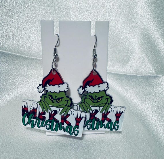 Grinch Merry Christmas Acrylic Dangle Earrings