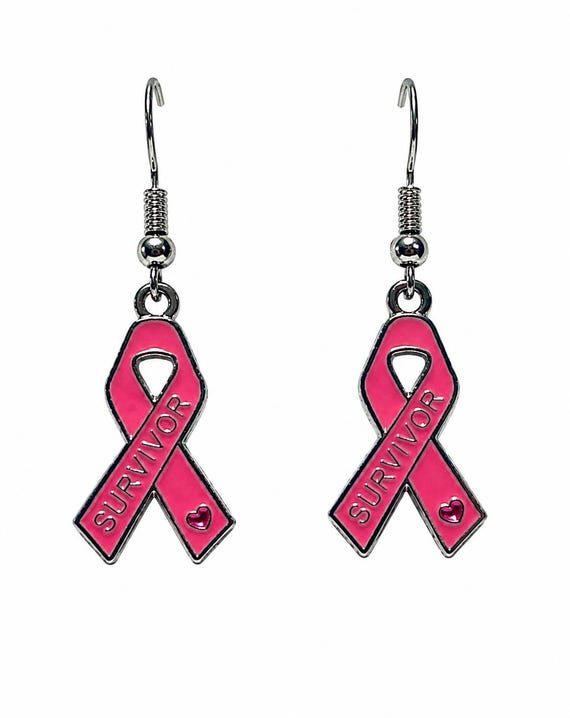 Breast Cancer Dangle Earrings Survivor Ribbon