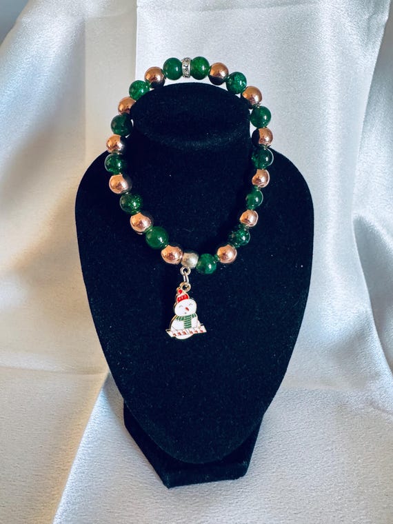 Christmas Snowman  Charm Stretch Bracelet
