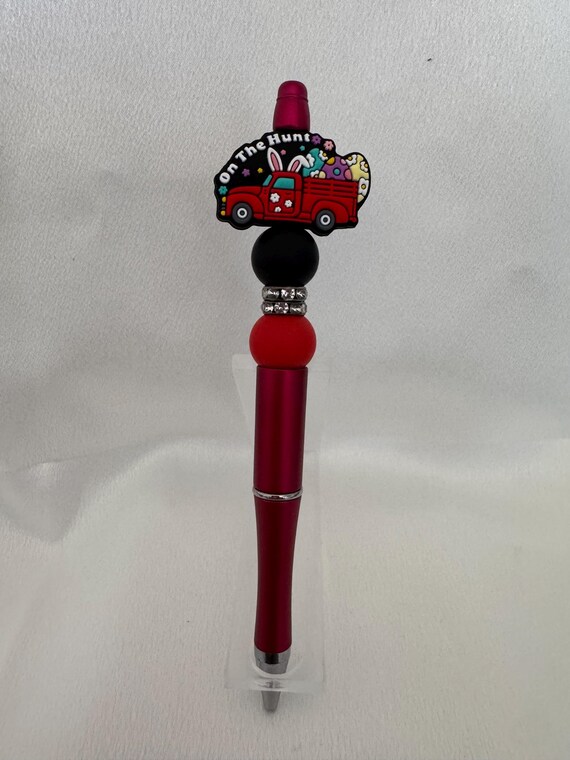 Red Truck With Easter Bunny and Eggs Silicone Beaded Writing Pen