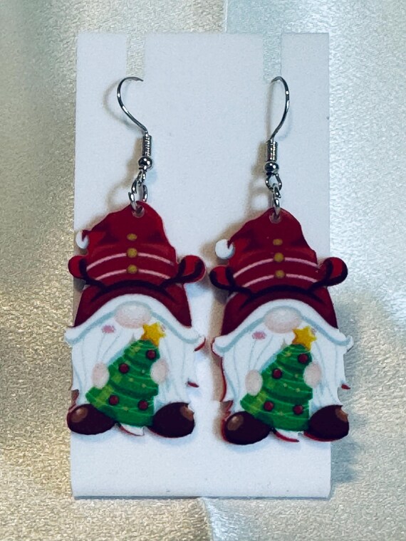 Acrylic Christmas Gnome Dangle Earrings