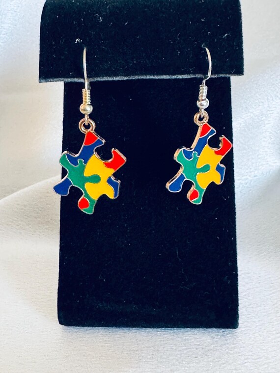 Puzzle Piece Autism Dangle Earrings.