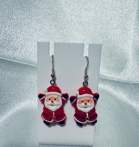 Santa Christmas Enamel Dangle Eaarings