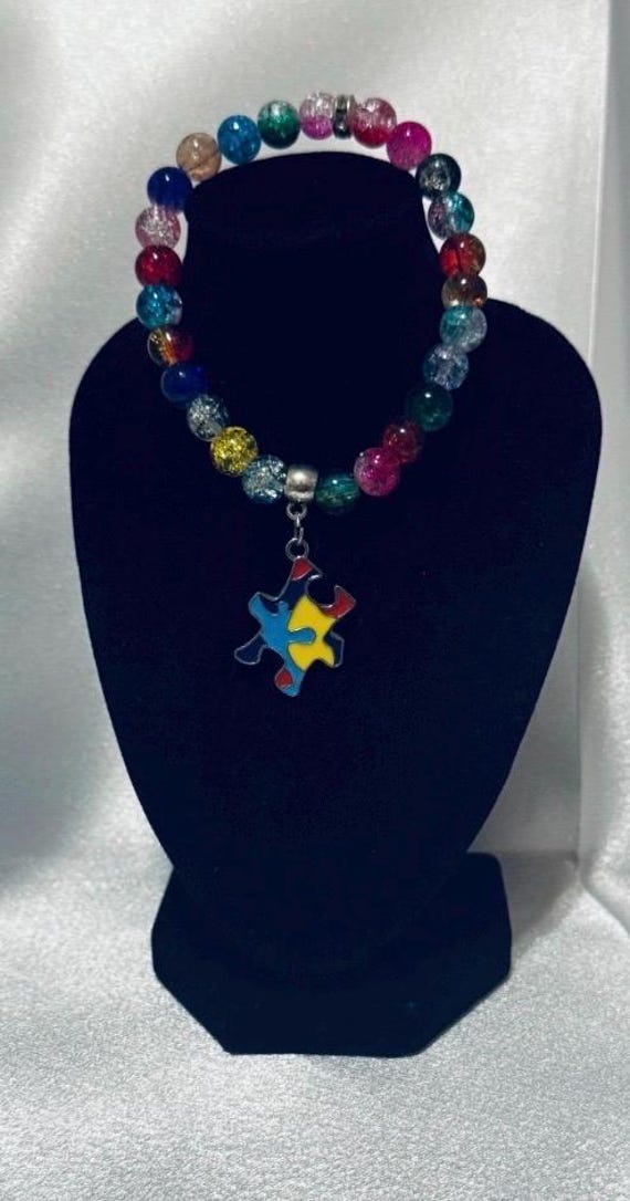 Autism Ribbon Charm Stretch Bracelet