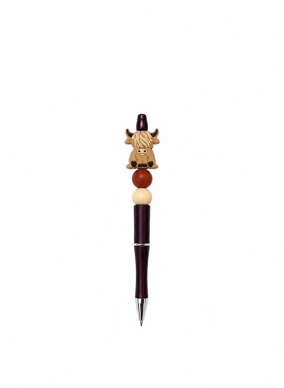 Silicone Beaded Highland Cow Writing Pen