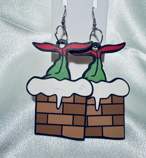 Grinch Wooden Oversized Dangle Earrings
