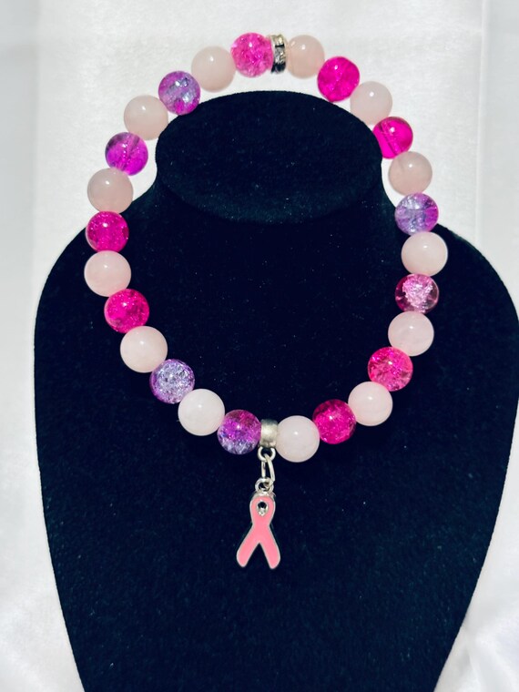 Pink Ribbon Breast Cancer Stretch Charm Bracelet
