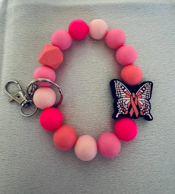 Breast Cancer Silicone Wristlet  Keychain