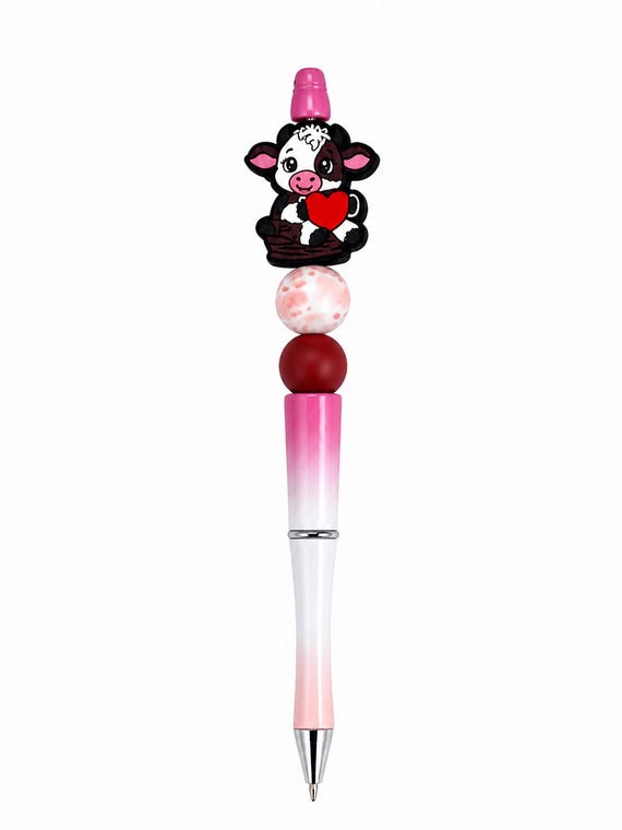Silicone Beaded Valentine Cow Writing Pen