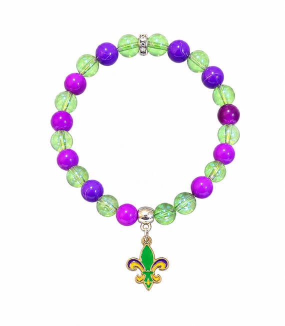 Mardi Gras Fleur De Lis Charm Stretch Bracelet