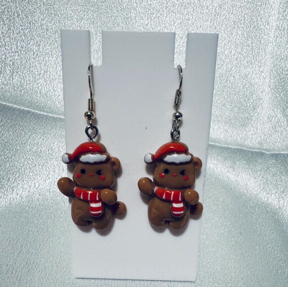 Christmas Teddy Bear Enamel Dangle Eaarings