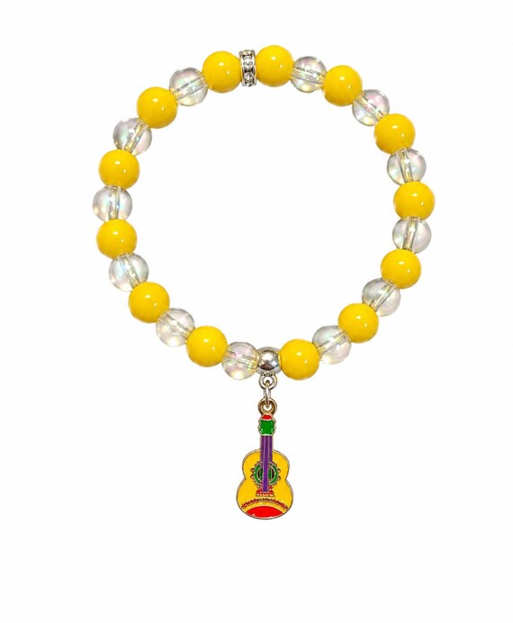 Mardi Gras Guitar Charm Stretch Bracelet