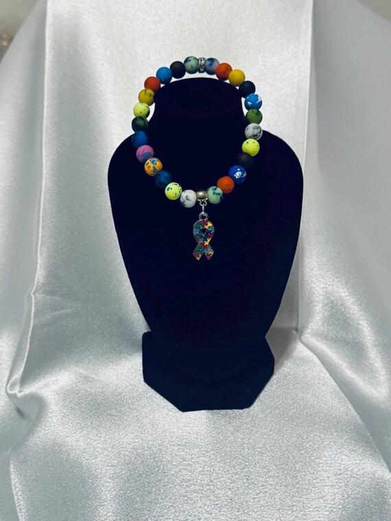 Autism Ribbon Charm Stretch Bracelet