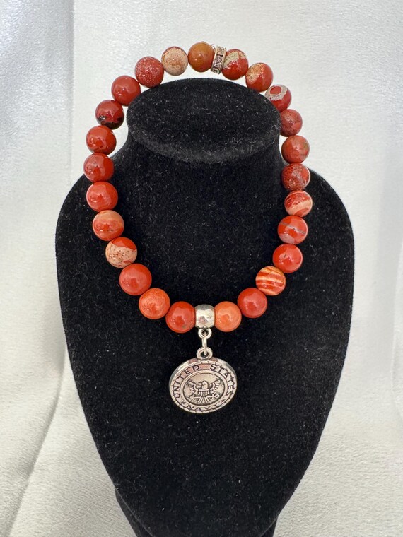 Navy Emblem Charm Stretch Bracelet