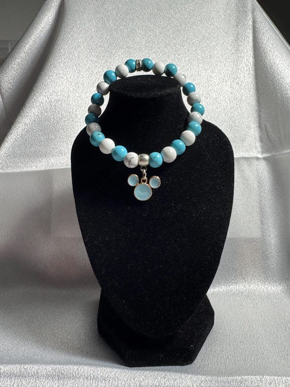 Blue Mickey Mouse Ears Charm Stretch Bracelet