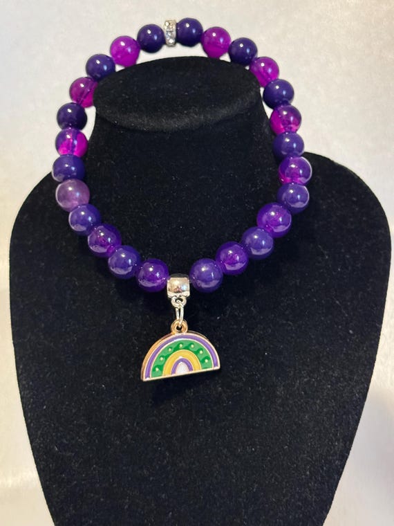 Mardi Gras Rainbow Charm Stretch Bracelet