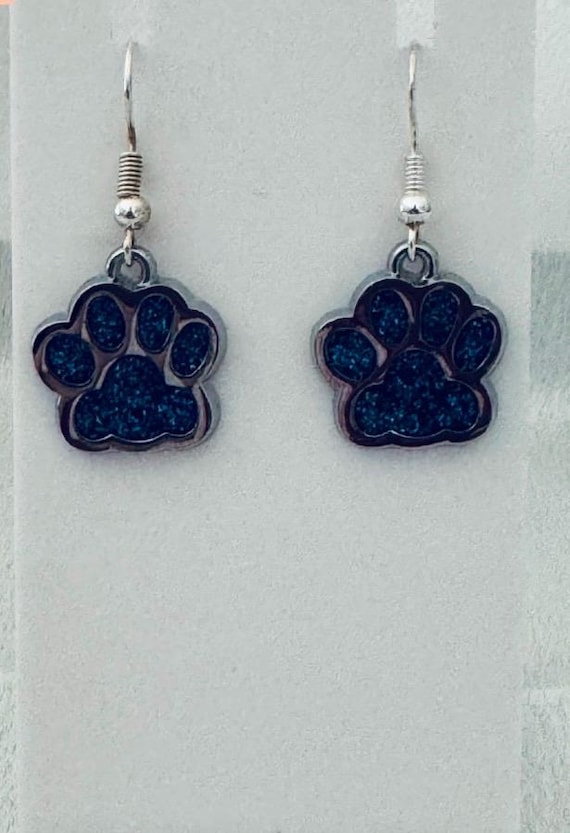 Blue Paw Charm Dangle Earrings