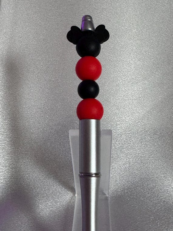 Black Colored Silicone Beaded Miinnie Mouse Writing Pen