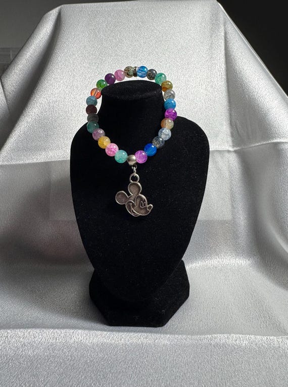 Multi Color Mickey Mouse Charm Stretch Bracelet