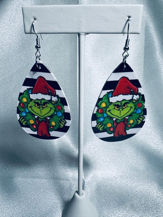 Grinch Christmas Leather Earrings