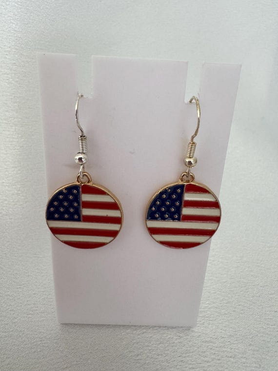 American Flag Circle Dangle Earrings