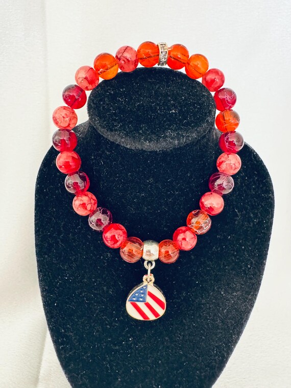 Red White and Blue  Charm Stretch Bracelet