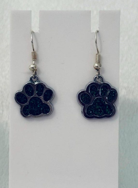 Green Paw Charm Dangle Earrings