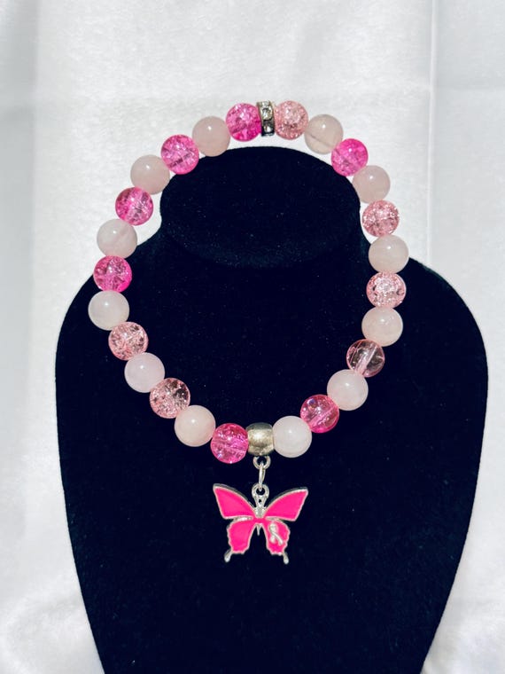 Butterfly Breast Cancer Stretch Charm Bracelet
