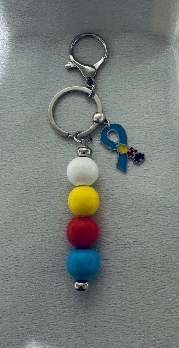 Silicon Bead Ribbon Charm Autism Keychain