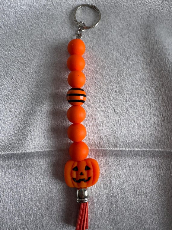 Festive Silicone Pumpkin Focal Beaded Keychain