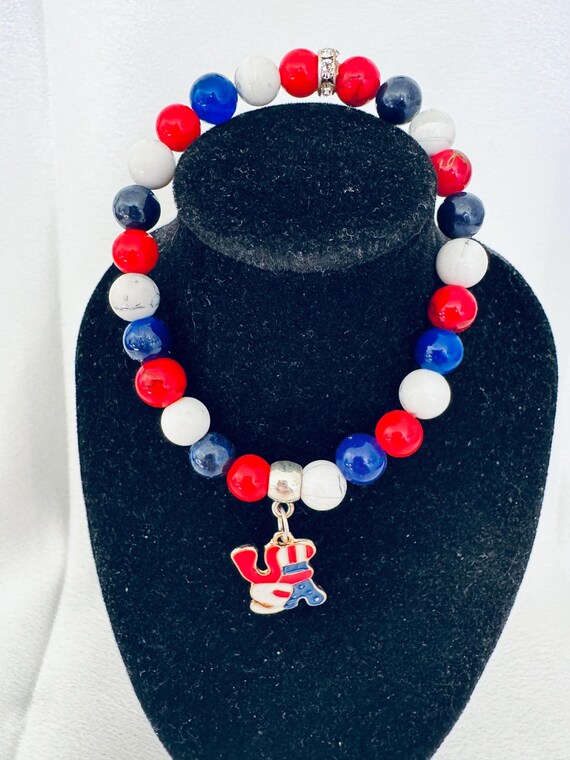 Red White and Blue USA Charm Stretch Bracelet