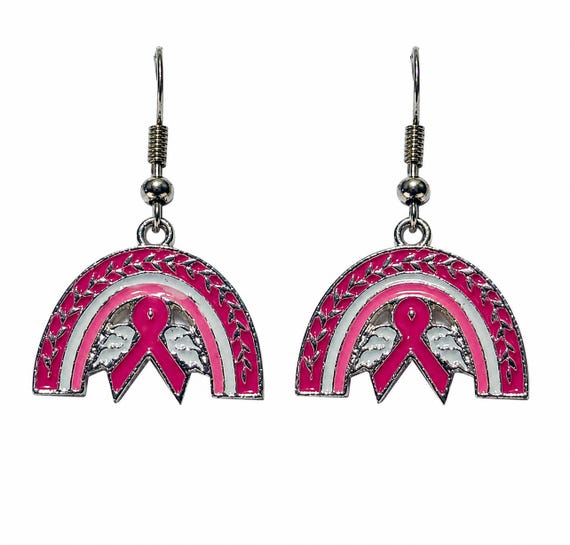 Rainbow Breast Cancer Dangle Earrings