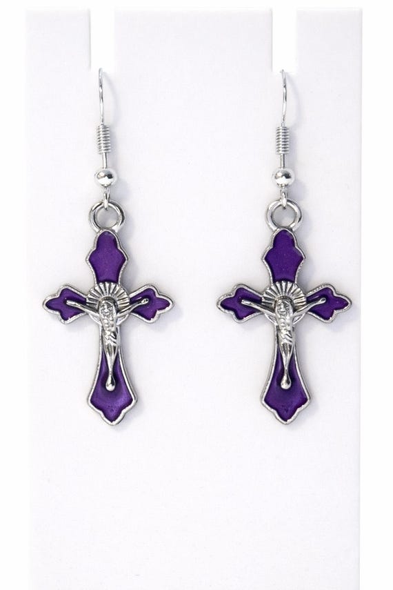 Purple Cross Dangle Earrings