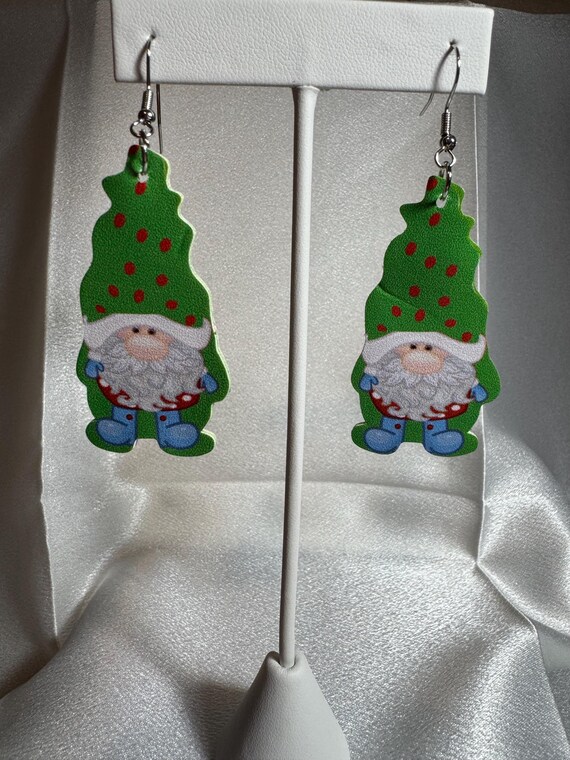 Leather Christmas Gnome Dangle Earrings Hypoallergenic