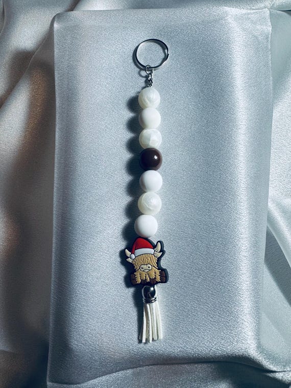 Festive Silicone Highlands Cow Focal Beaded Keychain