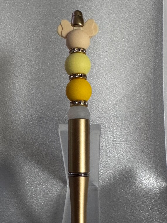 Yellow Colored Silicone Beaded Minnie Mouse Writing Pen