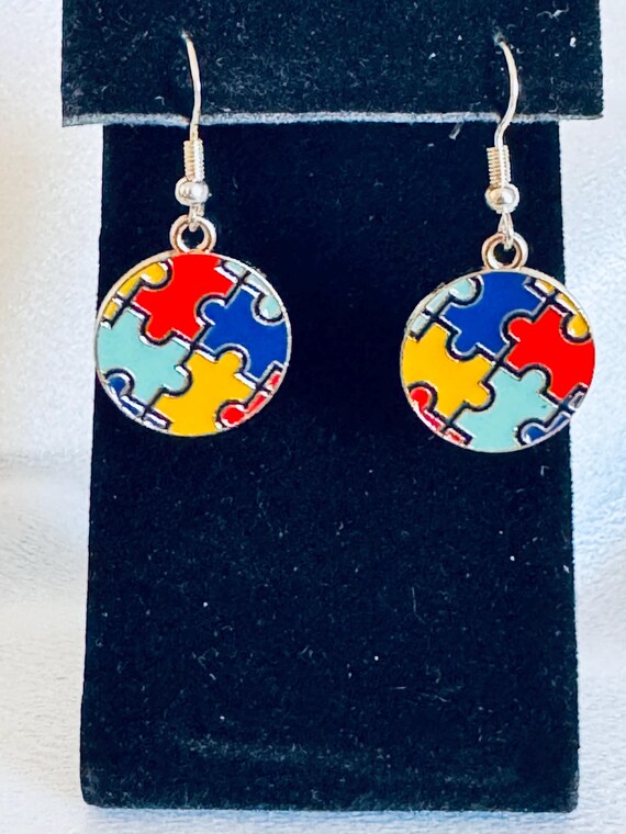Circle Autism Dangle Earrings.