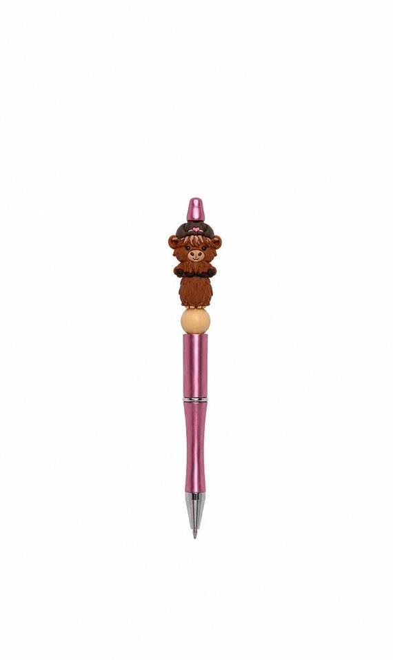 Silicone Beaded Highland Cow Writing Pen